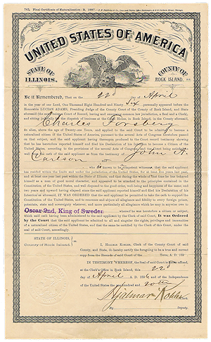 Certificate of Naturalization. Photo of Certificate of Naturalization.