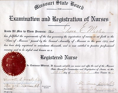 Registered Nurse Certificate. - Click to Enlarge. Photo of Registered Nurse Certificate.