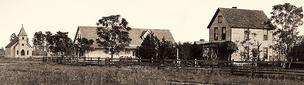 Mission Church, People's Supply, and Oscar Johnson Home about 1907-1908, looking SE.