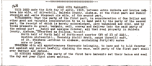 Deed abstract dated April 25, 1923. - Click to Enlarge. Photo of Deed abstract dated April 25, 1923.