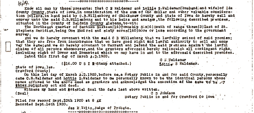 Deed abstract dated March 1, 1920. - Click to Enlarge. Photo of Deed abstract dated March 1, 1920.
