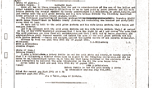 Deed abstract dated March 1, 1920. - Click to Enlarge. Photo of Deed abstract dated March 1, 1920.